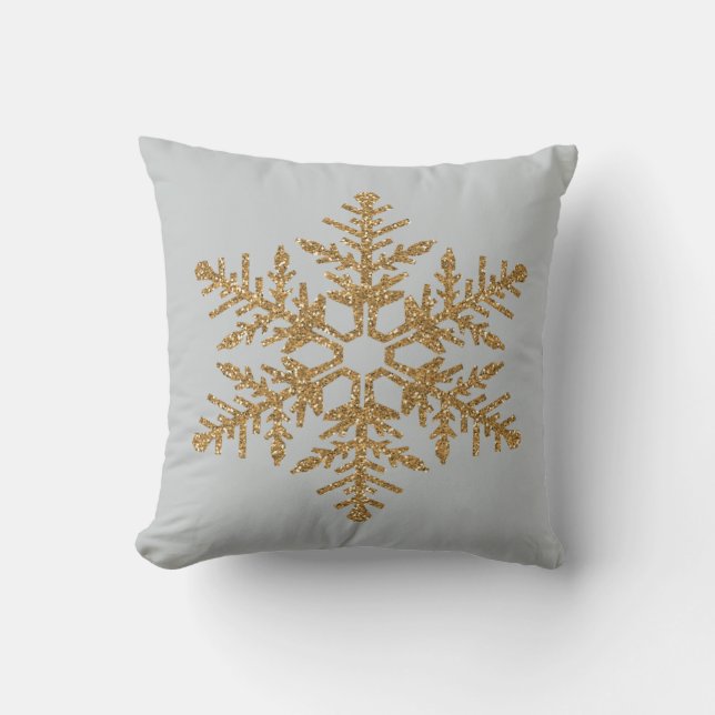 Almofada Floco de neve Dourado do brilho do falso (Frente)