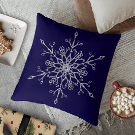Almofada Floco de Neve Elegante Prata Brilhante Festa Azul