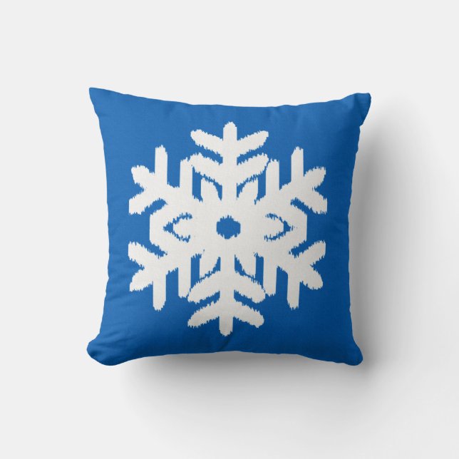 Almofada Floco de Neve Ikat - Azul cobalto e branco (Frente)