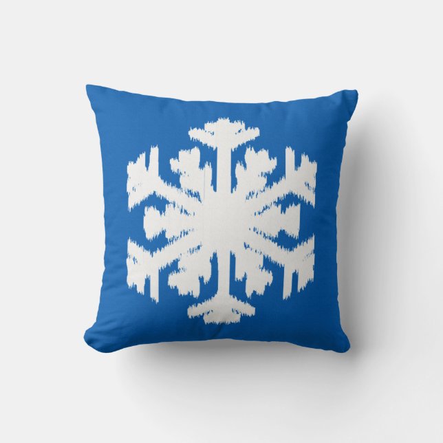 Almofada Floco de neve Ikat - Azul de cobalto e branco (Frente)