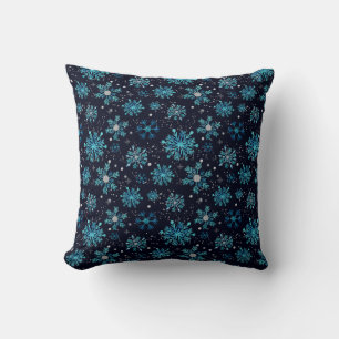 Almofada Flocos de Neve Azul e Prata de Inverno