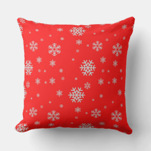 Almofada Flocos de neve brancos, de padrão vermelho festivo