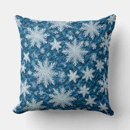 Almofada Flocos de neve brancos e azuis com padrão colado
