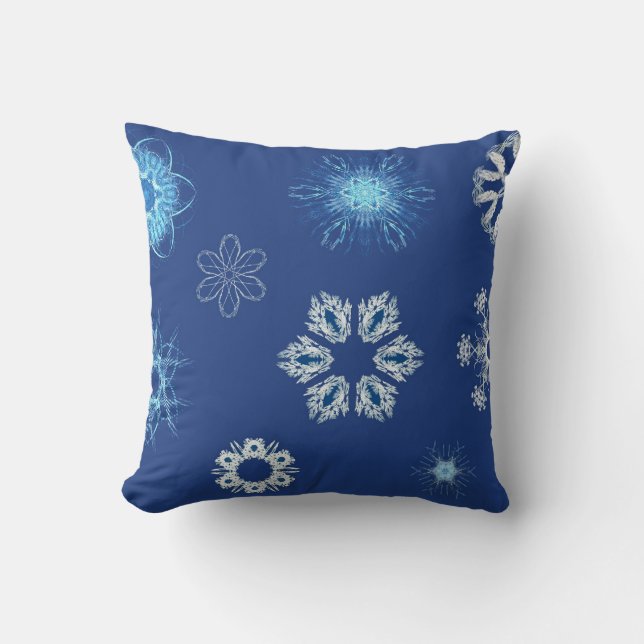 Almofada Flocos de neve brancos no azul (Frente)