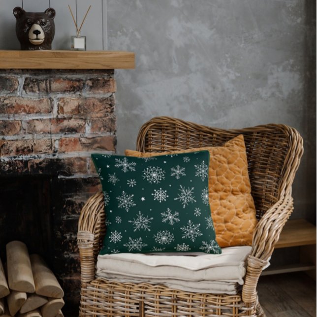 Almofada Flocos de neve brancos Paisagem de férias de inver (Criador carregado)