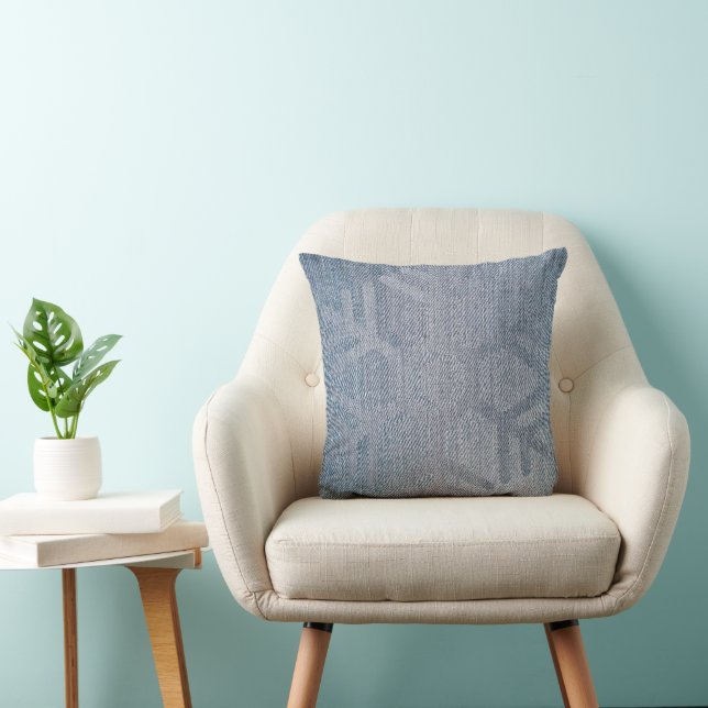Almofada Flocos de Neve da Moda em Denim Azul (Cadeira)