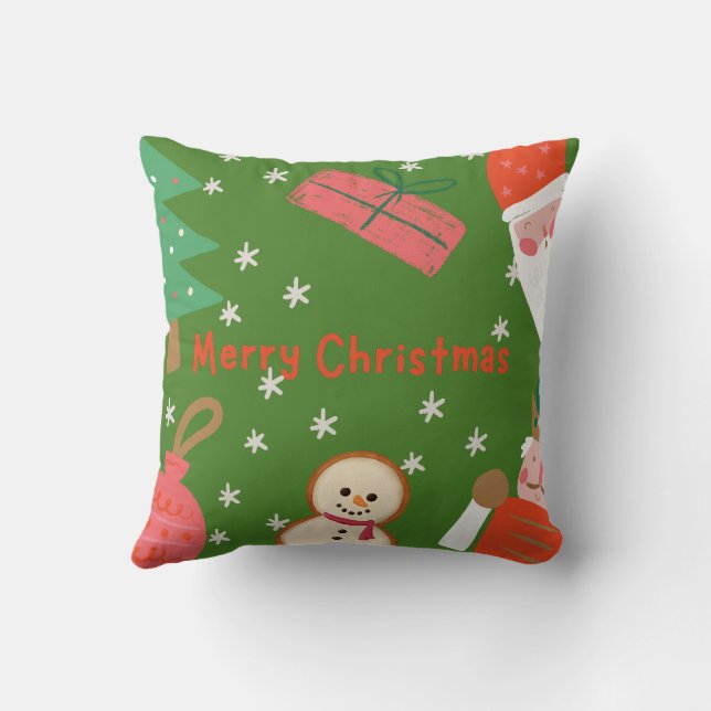Almofada flocos de neve de natal alegres com papais noeis (Verso)