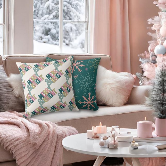 Almofada Flocos de neve Dourados, verdes e cor-de-rosa, com (Criador carregado)