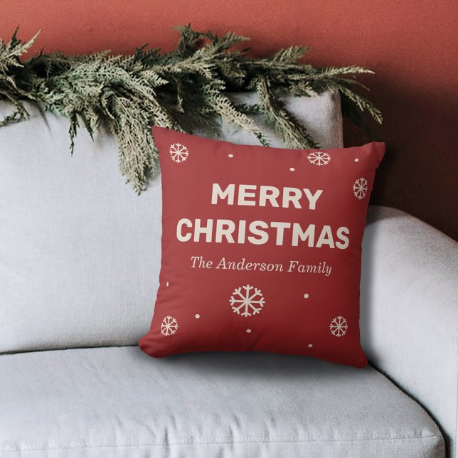Almofada Flocos de Neve & Feliz Natal Vermelho  (Snowflakes & Merry Christmas Red Pillow)
