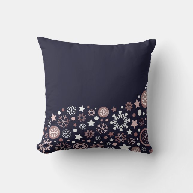 Almofada Flocos de neve rosa azul e branco chic elegantes (Frente)