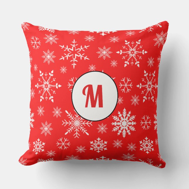 Almofada Flocos de neve únicos do padrão vermelho-presente  (Frente)