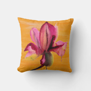 Almofada Flor alaranjada do pop art do watercolour roxo da