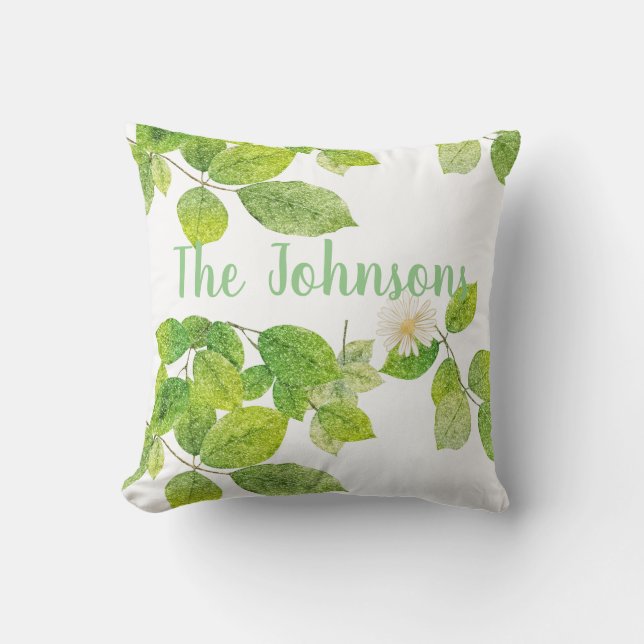 Almofada Flor Branco e Jardim de Folhas Verde (Frente)