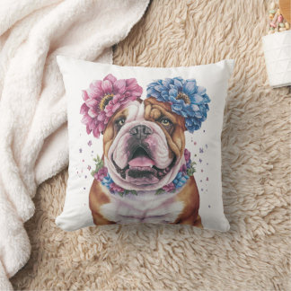 Almofada Flor Buldogue Crown Watercolor Impressão