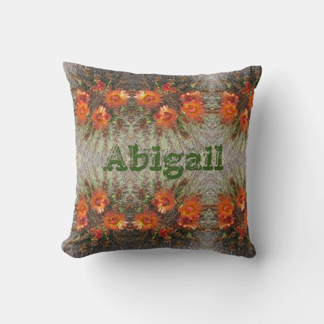 Almofada Flor Cactus Stripes Laranja Floral Sudoeste (Frente)