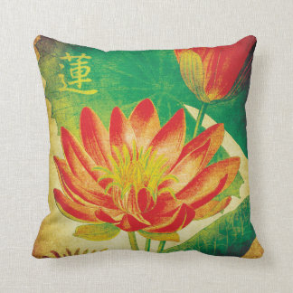 Almofada Flor Colorido Vintage Lotus com Kanji