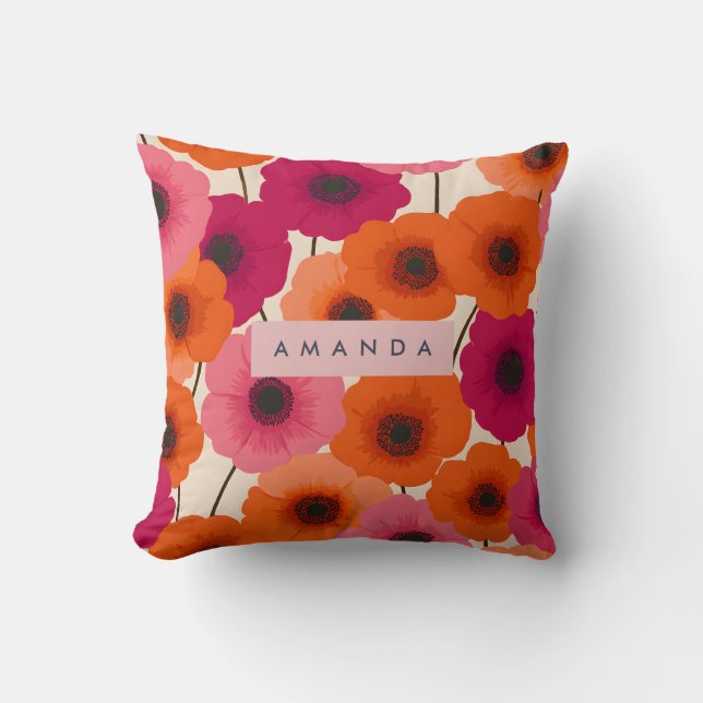 Almofada Flor Cor-de-Rosa Laranja Cheio Personalizado (Frente)