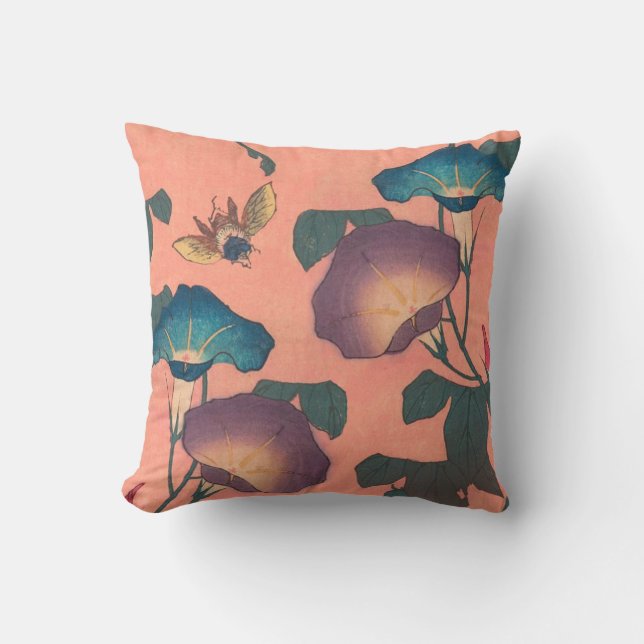 Almofada Flor de Abelha Rosa Arte Clássica Hokusai (Frente)