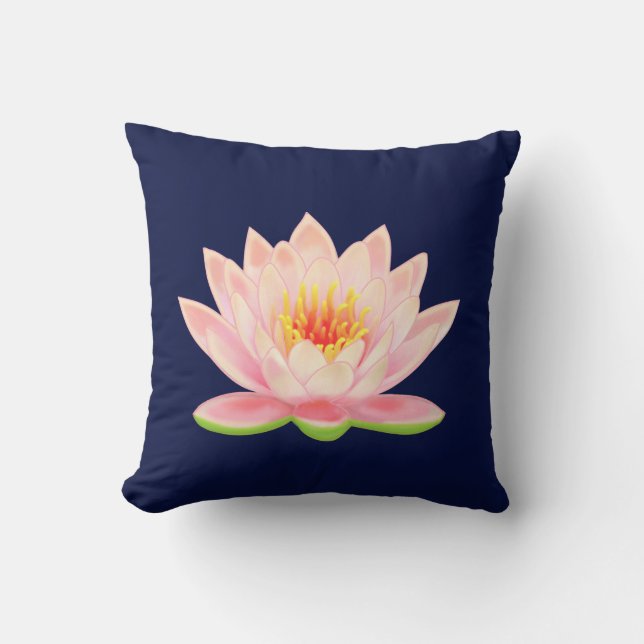 Almofada Flor de Água Rosa em Azul Marinho (Frente)