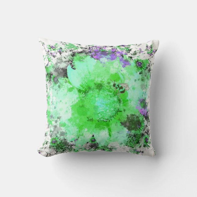 Almofada Flor de Aquarela - Verde  (Frente)