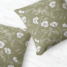Flor de Arte de Linha Verde Oliva Mínima Branca