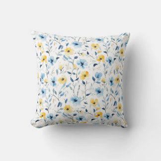 Almofada Flor de Campo Aquarela Azul Amarelo