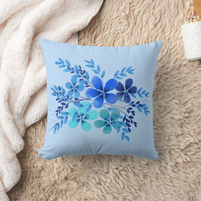 Almofada Flor de cor da água azul (Cobertor)