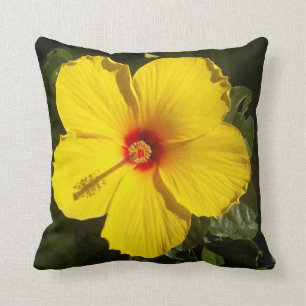 Almofada Flor de Hibisco Tropical Amarelo-Sol