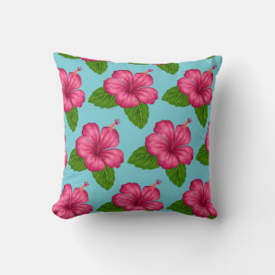 Almofada Flor de Hibiscus Rosa-Travesseiro quadrado