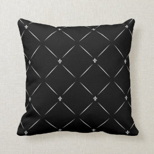 Almofada Flor de lis diagonal preto & branco