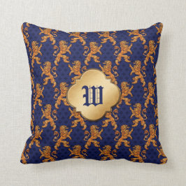 Almofada Flor de lis Dourado medieval do azul do leão