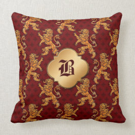 Almofada Flor de lis Dourado medieval do vermelho do leão