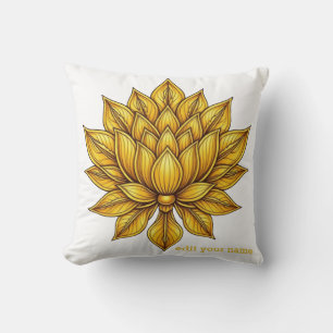 Almofada Flor de Lótus Dourada Artesanal no Estilo Pichwai