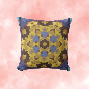 Almofada Flor de Mandala Retroativa Amarelo e Azul