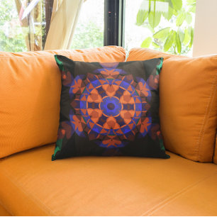 Almofada Flor de Mandala Retroativa Laranja e Azul