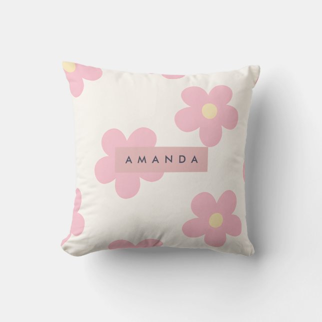 Almofada Flor de Margarida Rosa Personalizada Retrô (Frente)