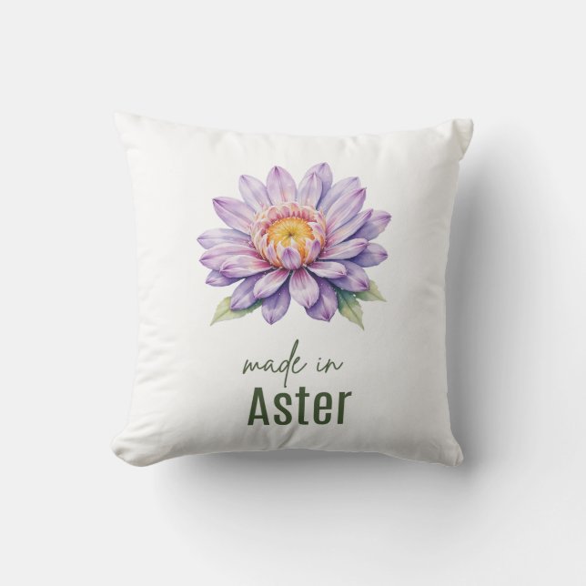 Almofada Flor de Nascimento Aster de Setembro Flat Obrigado (Frente)