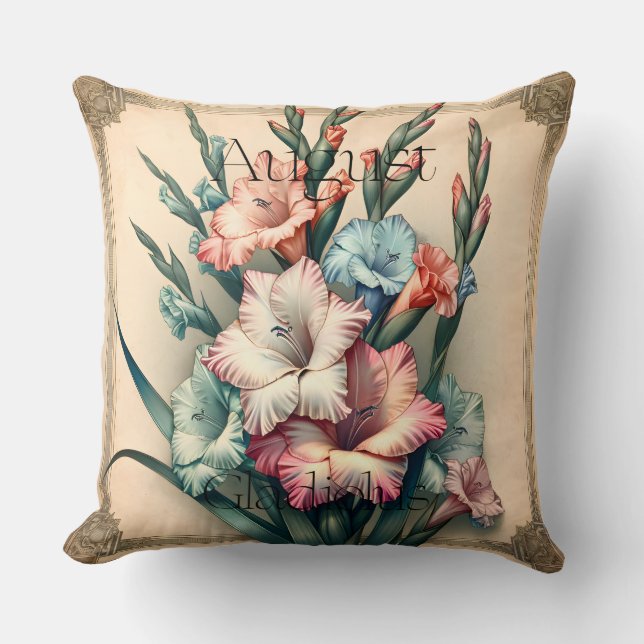 Almofada Flor de Nascimento de Agosto Gladiolus Decoração F (Frente)