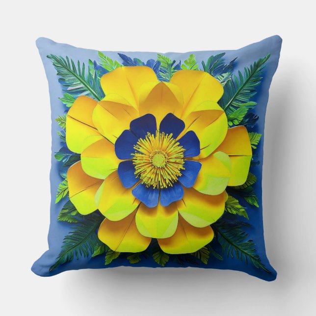 Almofada 🌼 Flor de Papel Amarela Acento de Decoração de Sa (Frente)