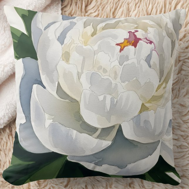 Almofada Flor de Peônia Branca Elegante (Criador carregado)