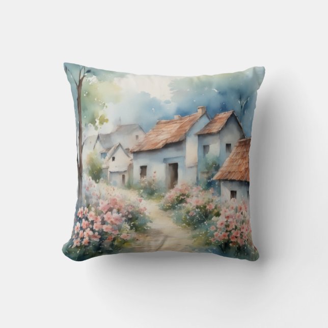 Almofada Flor de Primavera de Aquarela do País Encantador (Frente)