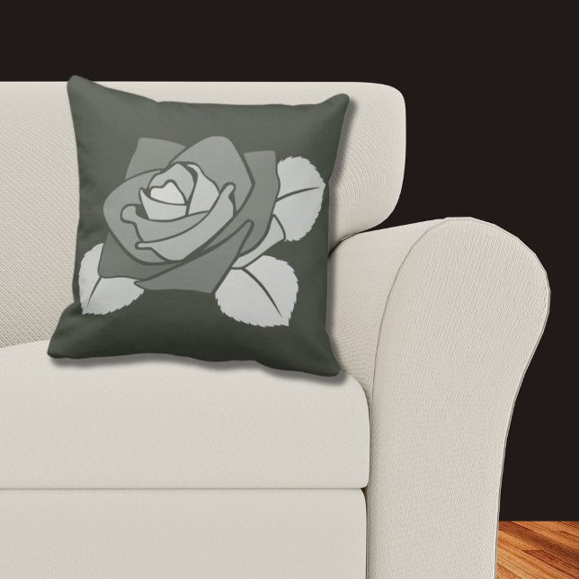 Almofada Flor De Rosa Elegante Na Cinza (Elegant Single Rose Blossom, Grey Throw Pillow)