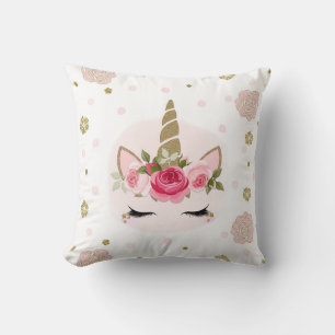 Almofada Flor de Unicórnio Rosa e Dourado Tendência Fofa