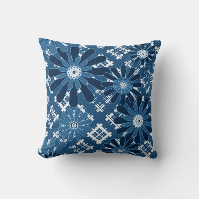 Almofada Flor de xadrez abstrato moderna e sem costura (Frente)