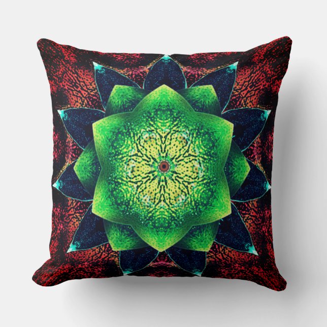 Almofada Flor digital escura e esbranquiçada sobre vermelho (Frente)