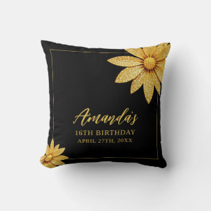 Almofada Flor Dourada Elegante Doce 16 Aniversário