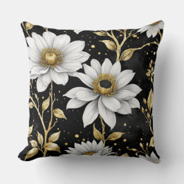 Almofada Flor Dourado, preto e branco