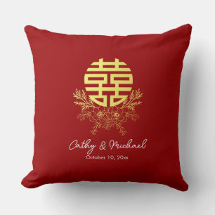 Almofada Flor dupla felicidade círculo casamento chinês