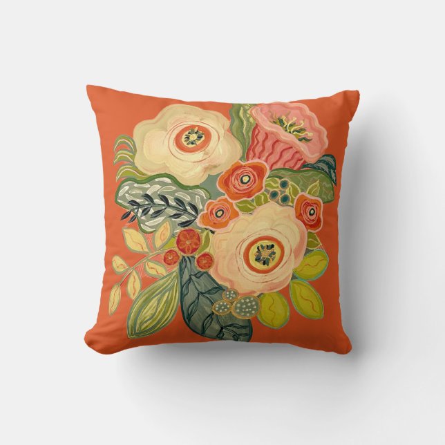 Almofada Flor e Trompete - Laranja Queimado (Frente)