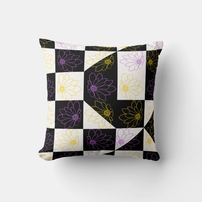 Almofada flor em padrão monocromático de controlo estético (Frente)